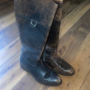 FRYE Distressed Black Brown Zip Up Riding Cowboy inner Zipper Leather Boots 6.5